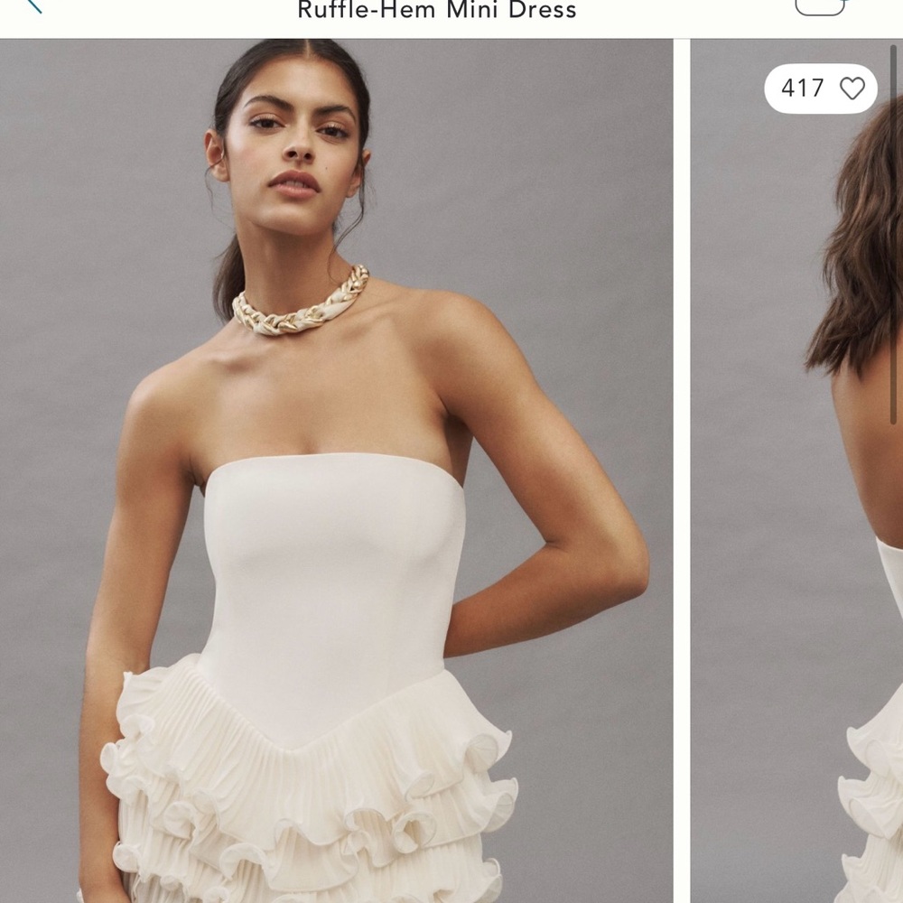 Elegant White Strapless Ruffle-Hem Dress